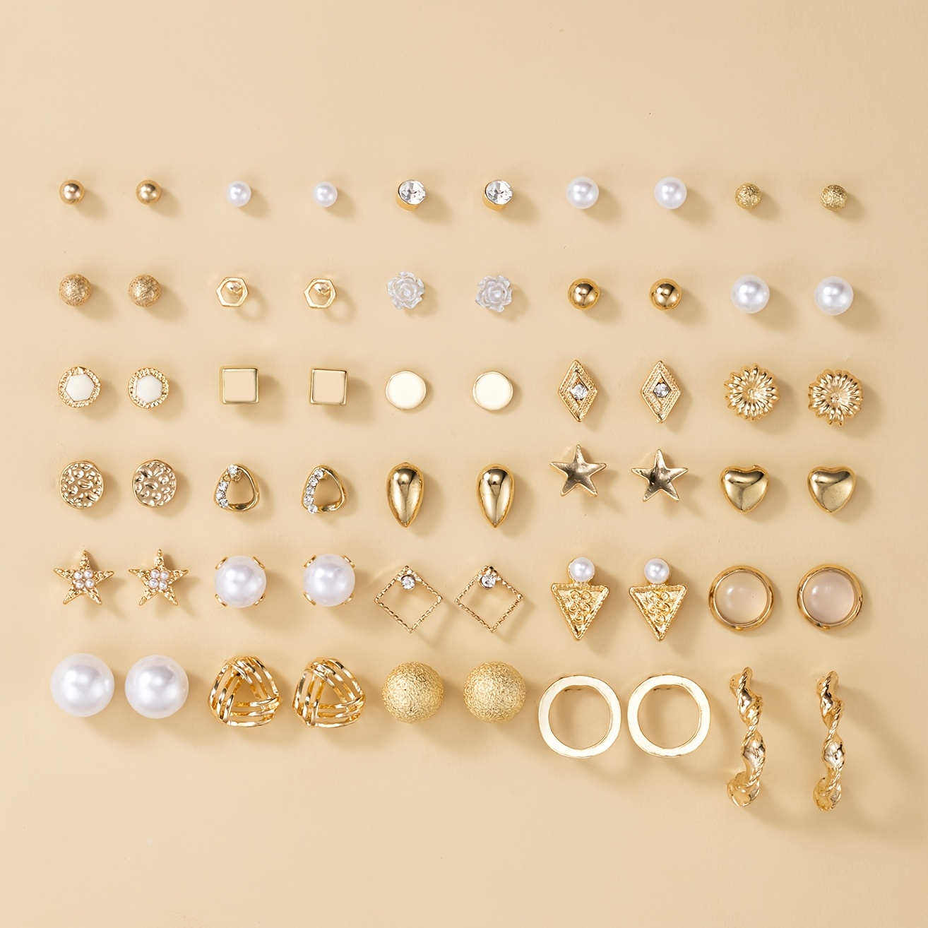 Image of 1 Set Of 30 Pairs Fashion Cute Geometric Women's Date Elegant Stud Earrings Multi-piece Set Holiday Gift Daily Wear