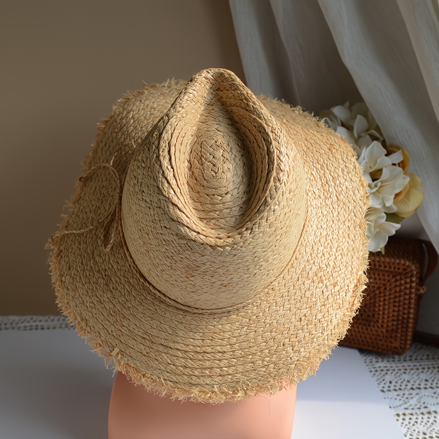 1pc Natural Grass Hat, Men's Panama Cowboy Hat, Fashion Versatile Foldable  Adjustable Straw Sun Hat