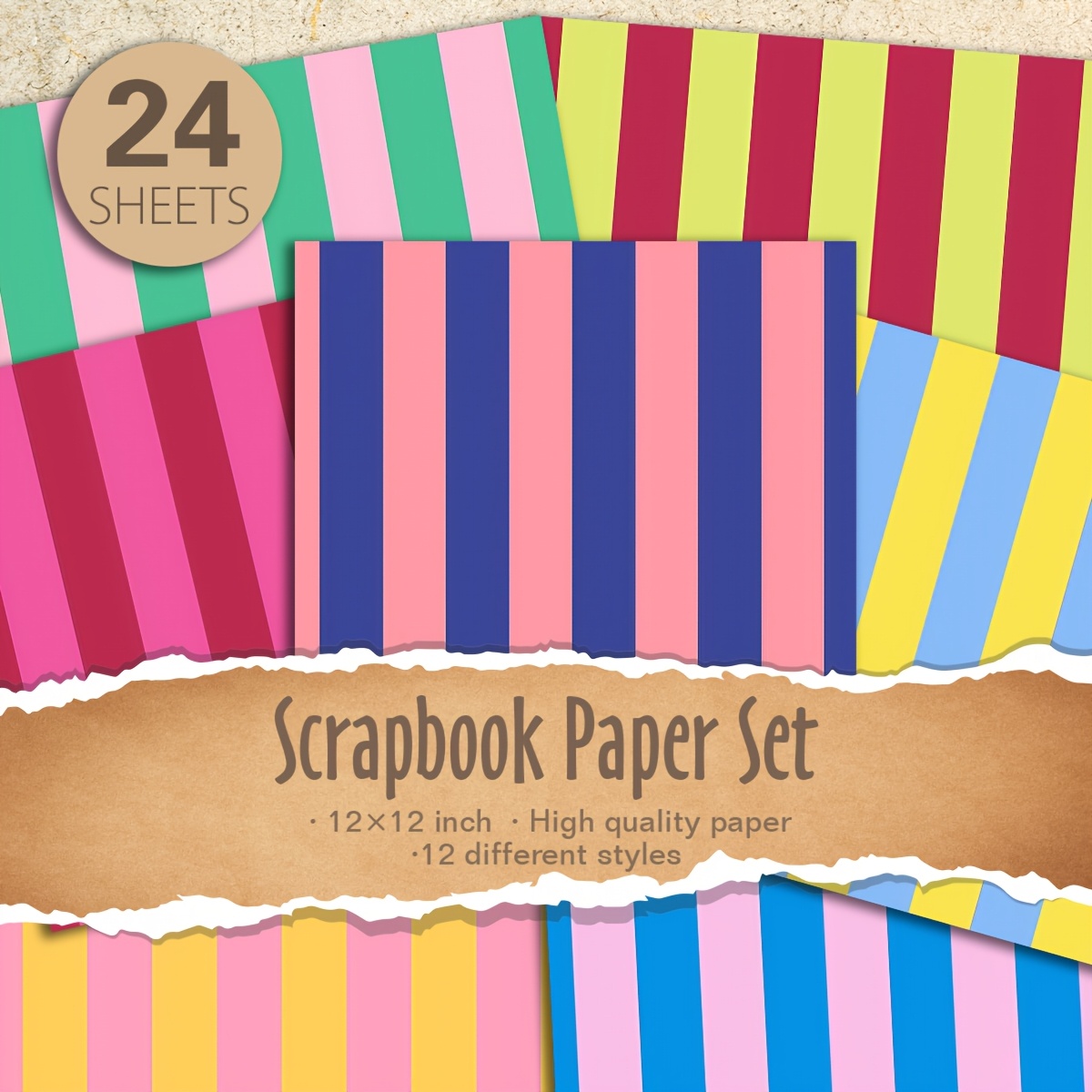 TEMU 12x12 Inch Scrapbook Paper Pad - 12 Vibrant Designs, 12/24 Sheets For Diy Crafts, Card Making, Photo Albums, Journaling & Art Projects -