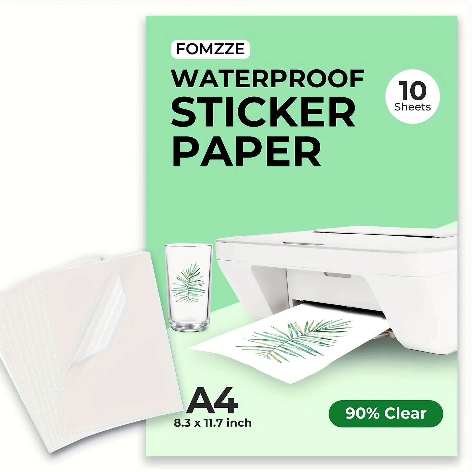 E-shop 90% Transparentes Aufkleberpapier für Tintenstrahldrucker und Laserdrucker - Transparentes, glänzendes 8,,7 Zoll bedruckbares