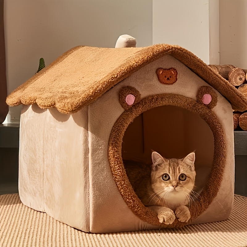 TEMU 1pc Cute Cat Pet House, Detachable And Washable Cat House, Warm Winter Dog Cave Bed For Puppies! Cheap And House, Dog House