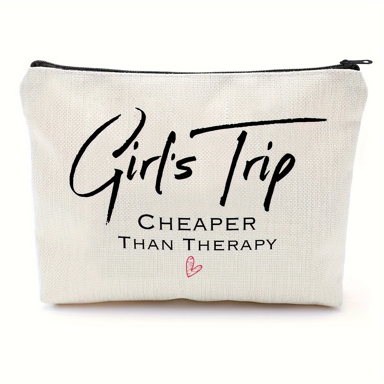 E-shop Kosmetiktasche aus Segeltuch für Frauen, Design "Mädchentreffen günstiger als Therapie", Unisex, Weiß, geruchlos, Kosmetiktasche für