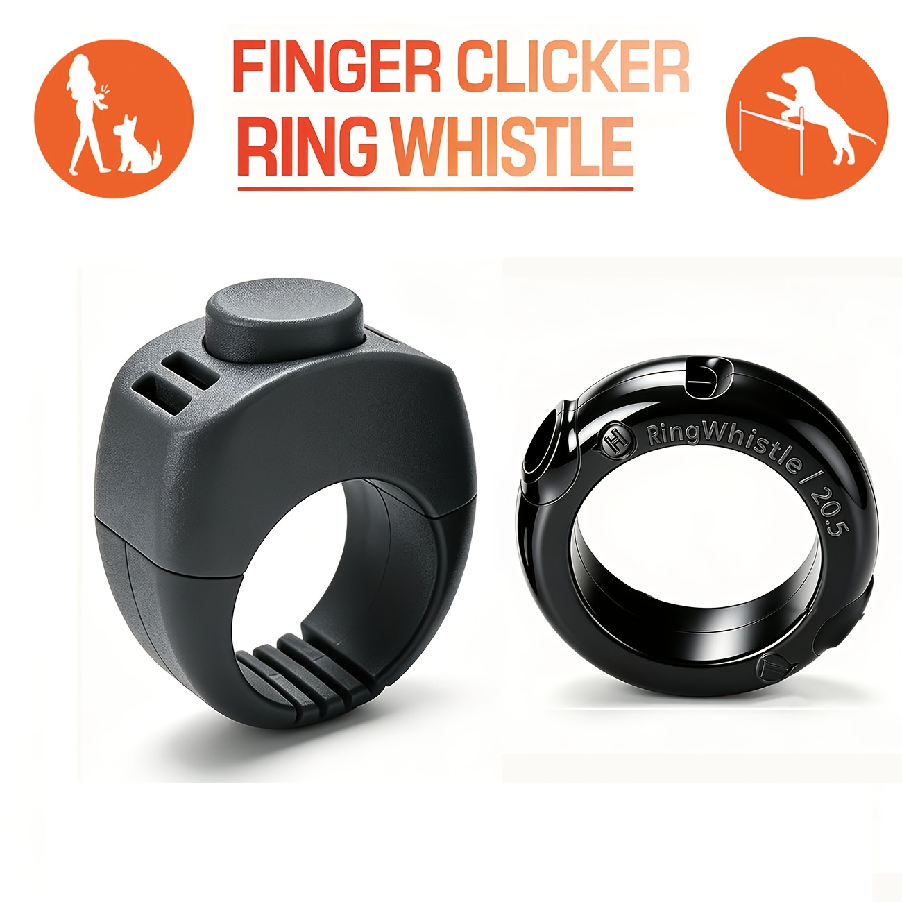 TEMU Dog Training Set Finger Ring Clicker + Ring Whistle 2pcs, Wearable Finger Type Pet Clicker & For Puppy Obedience Agility Training.
