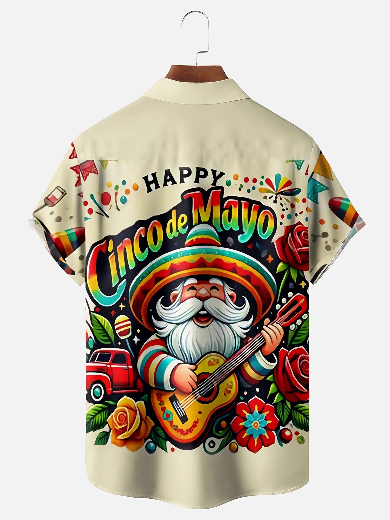 item picture mexican   de mayo print mens lightweight short sleeve button up hawaiian shirt