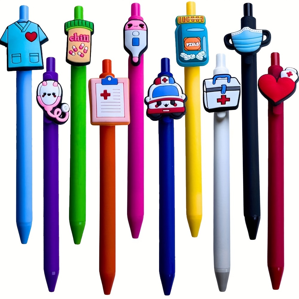 

10-piece Nurse & Medical Assistant Pen Set With Heart & Syringe Designs - Retractable, Medium Point - Perfect For Gifts, Office Decor, And Nursing School Essentials