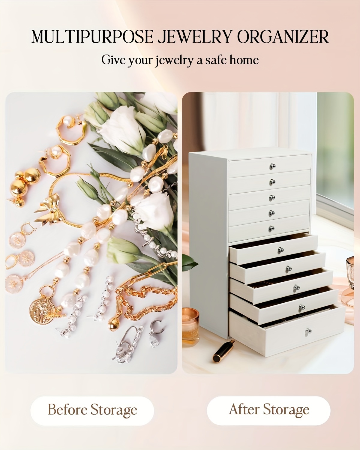 1pc large capacity ten layer velvet jewelry storage cabinet with 10 drawers stylish rectangle design tabletop mounting multipurpose contemporary   gift for mothers day valentines day birthday christmas gift jewelry boxes Product details 6