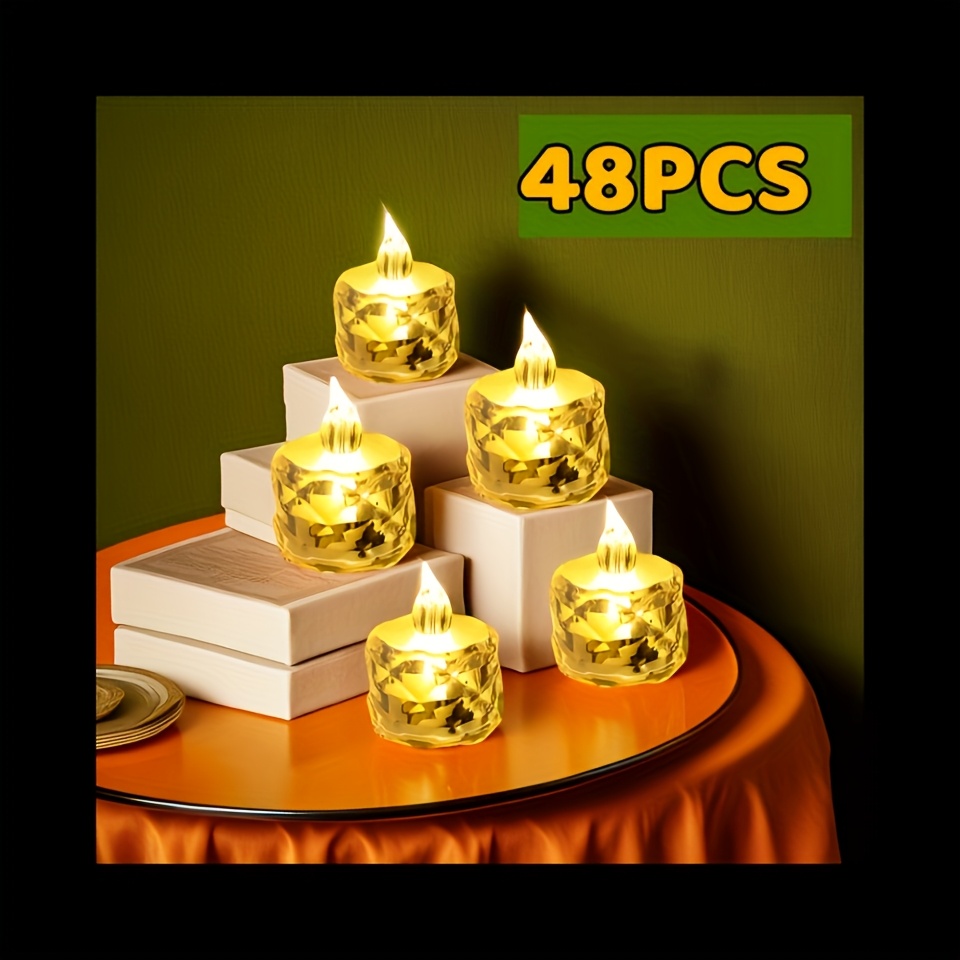 TEMU 48 Flame Electronic Lights Warm White Led , Candle Lights - Suitable For Decorating Christmas, Birthdays And Wedding With Candle Lights