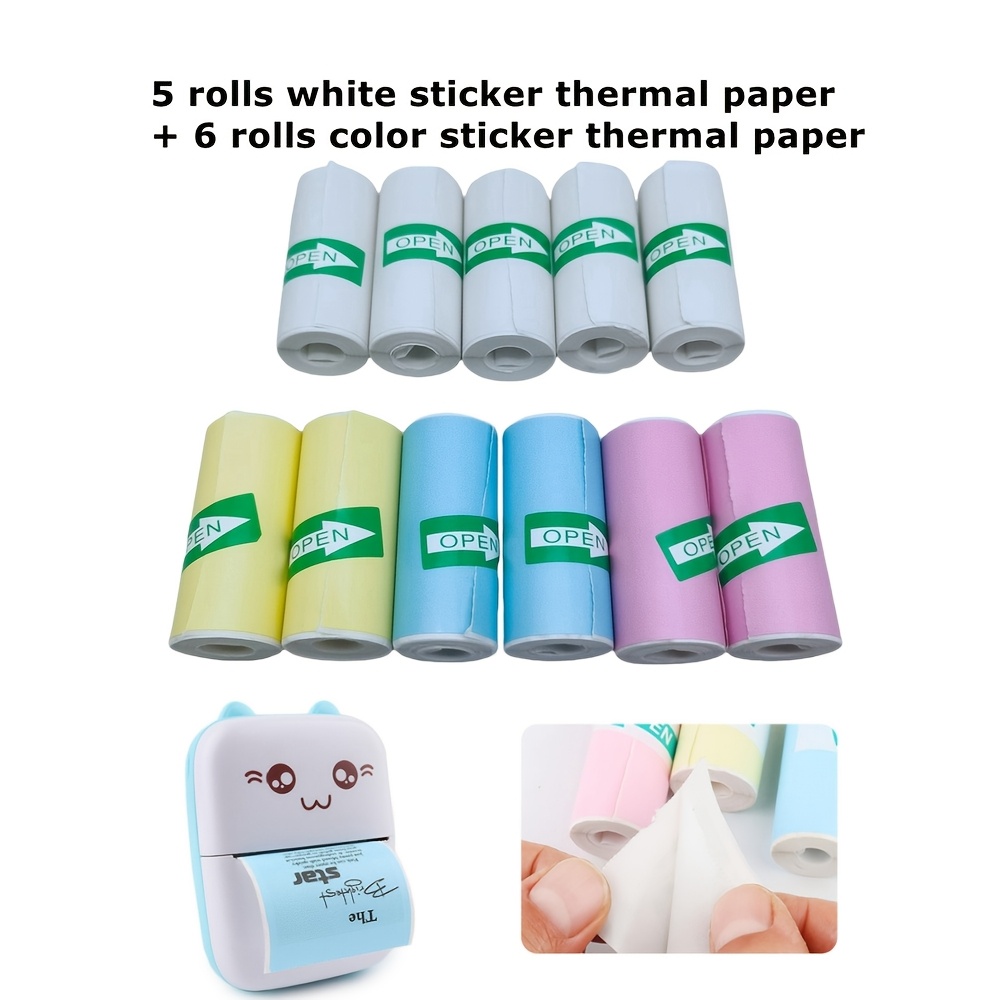 

57mm 5 Rolls White Sticker And 6 Rolls Color Sticker Printing Suitable For Mini Portable Thermal Printers And Photo Printing Camera