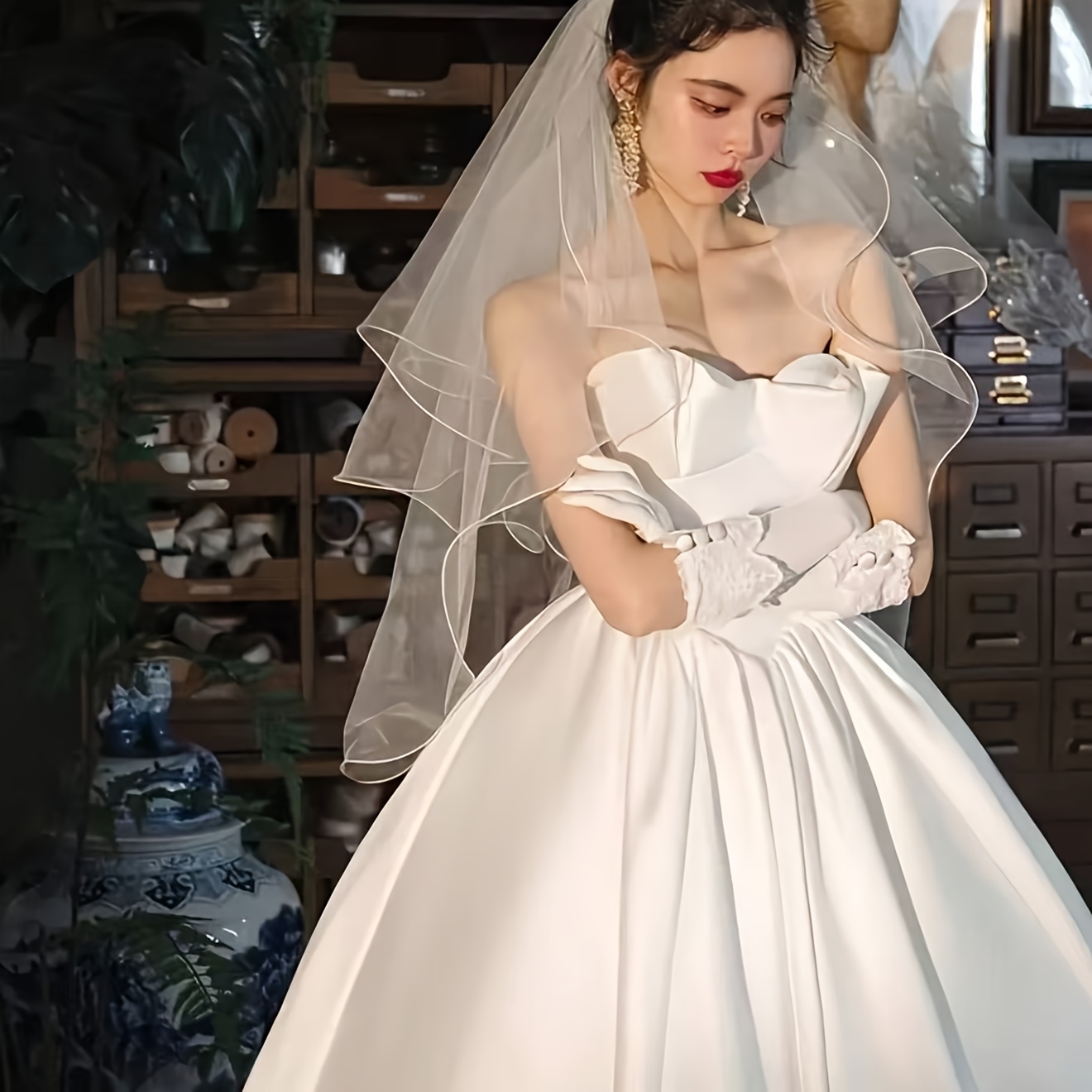 TEMU Damen-Party-Kopfschmuck im Sweet-Style, ein weißer minimalistischer kreativer doppellagiger kurzer Schleier für Bräute, geeignet für die