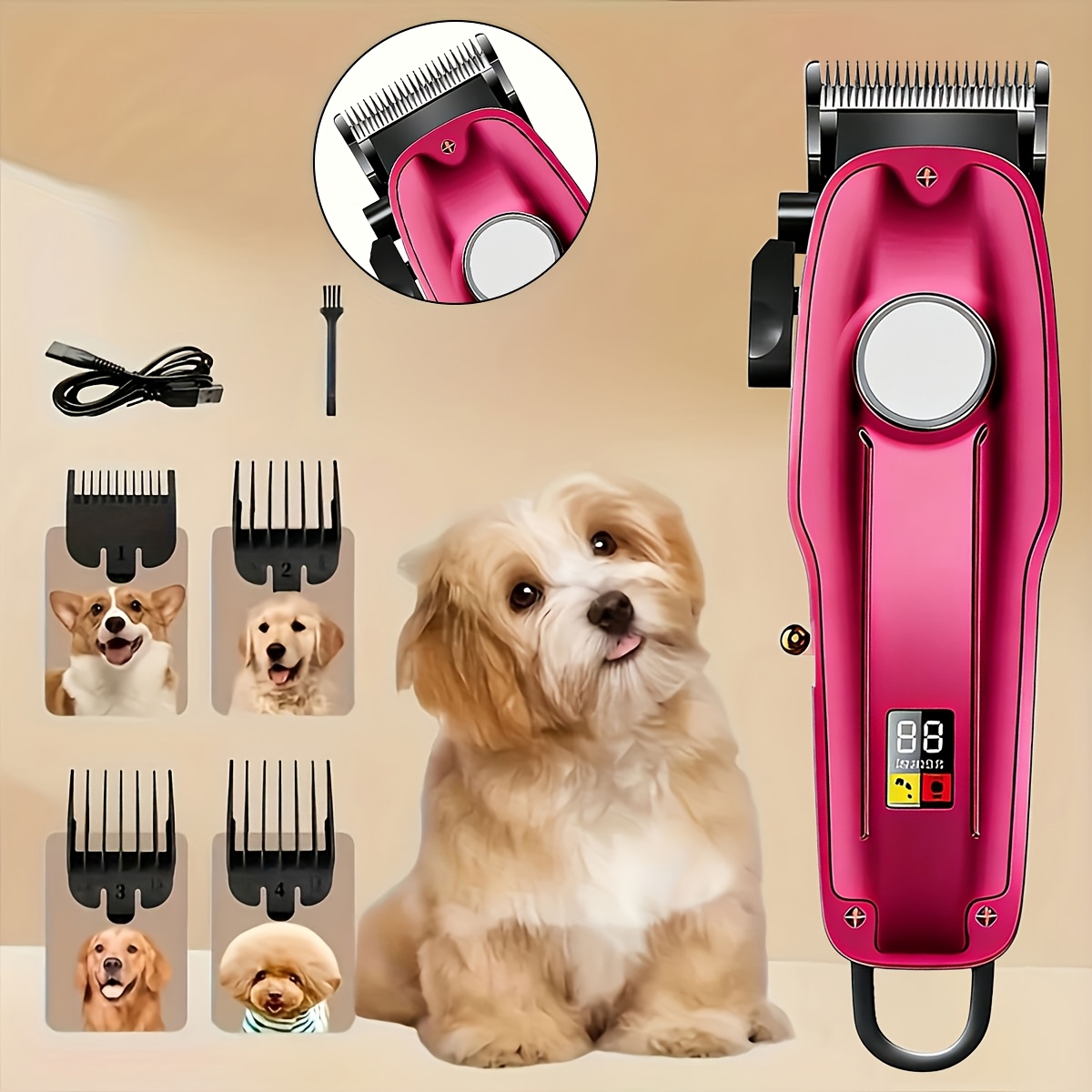 TEMU Professional High Electric Trimmer - Low-noise, Quiet Electric Clippers - Rechargeable Lithium Battery, 4 Limit Combs, , Sharp , Durable Construction, Low-noise Hair Trimmer, For Small & Large