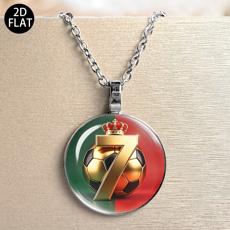 TEMU 1pc Pendant Necklace - Stylish Red And Green Jersey , Inspirational Soccer Star Necklace, Fashionable Sports-themed Necklace Accessory, Perfect