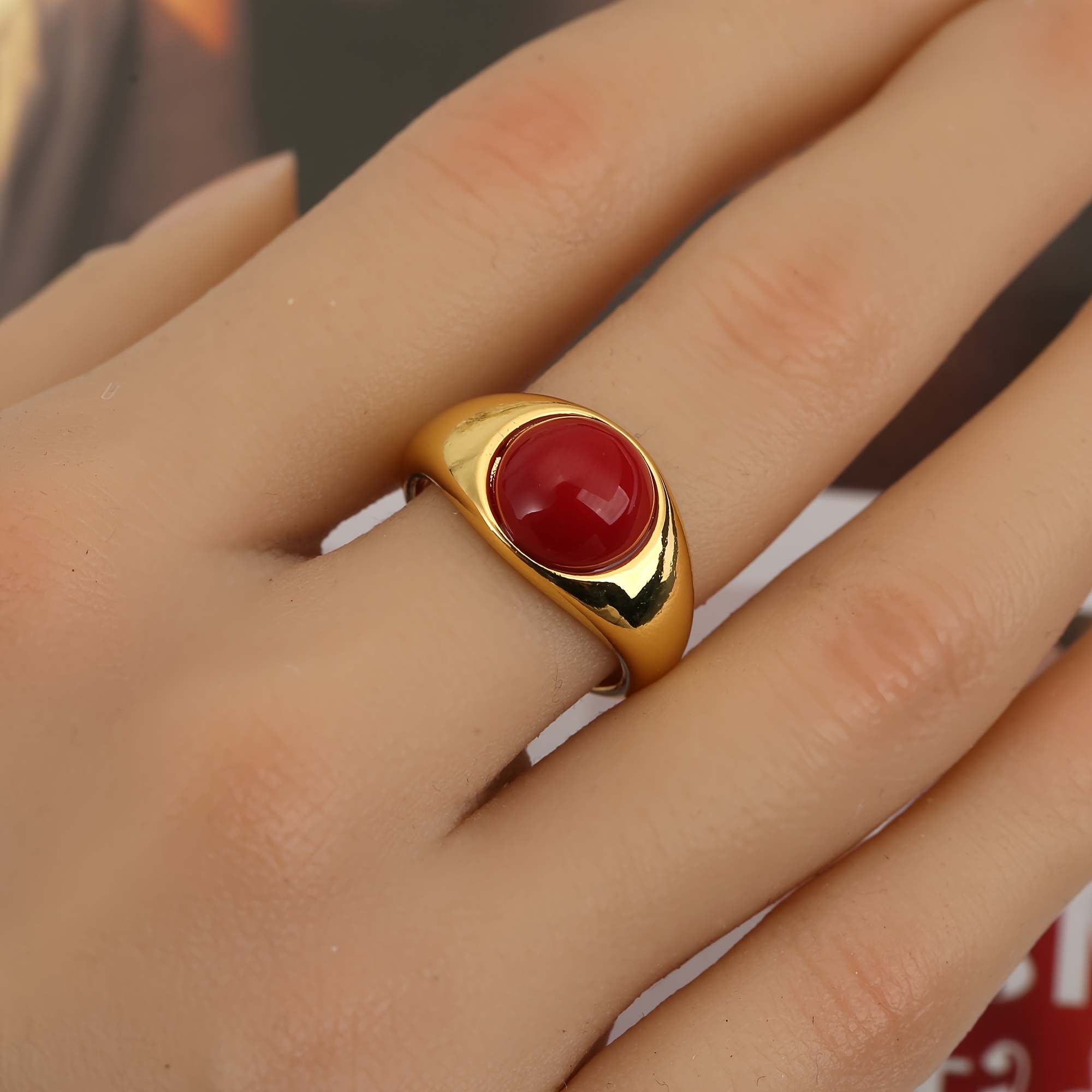 TEMU 1pc, European And - Copper Inlaid Zirconia, Exquisite Smooth Geometric Shape Unisex Personalized Open Adjustable Ring. Suitable For Holiday