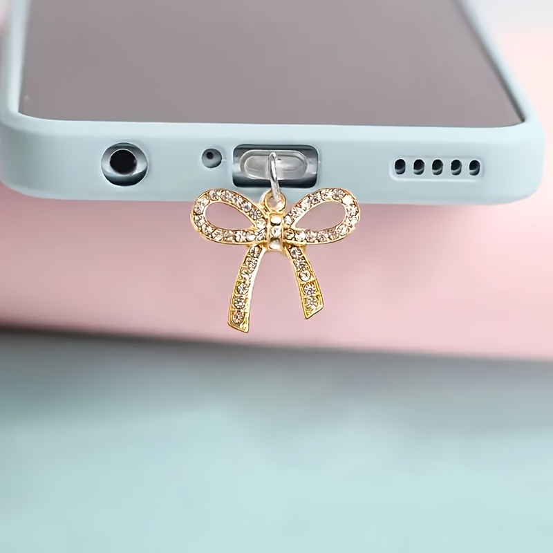 

1pc Mobile Phone Dust Plug Simple With Diamond Hollow Fashion Alloy Pendant Suitable For Iphone, Type-c For