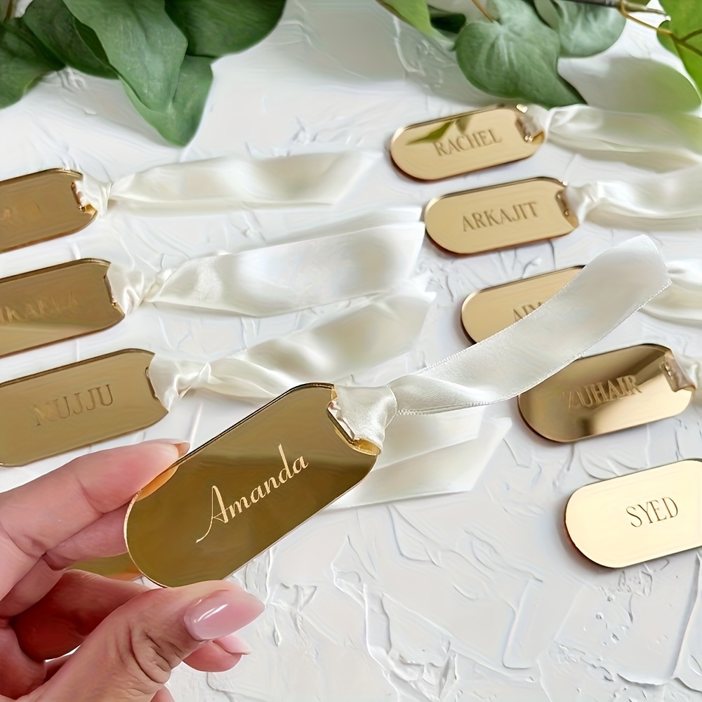TEMU 10pcs Custom Acrylic Name Cards, Seating Additions, Gift Tags, Customizable 10 Names, Mirror . With Ribbon (random Ribbon ), Suitable For Formal