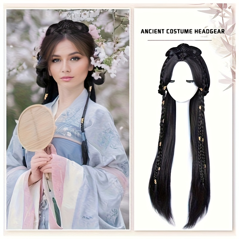 Image of Chinese Style Fashion Wig, High Temperature Synthetic Wig, Black Straight Wig Headdress, Suitable For Role Playing, Clothing Matching And Daily Wear
