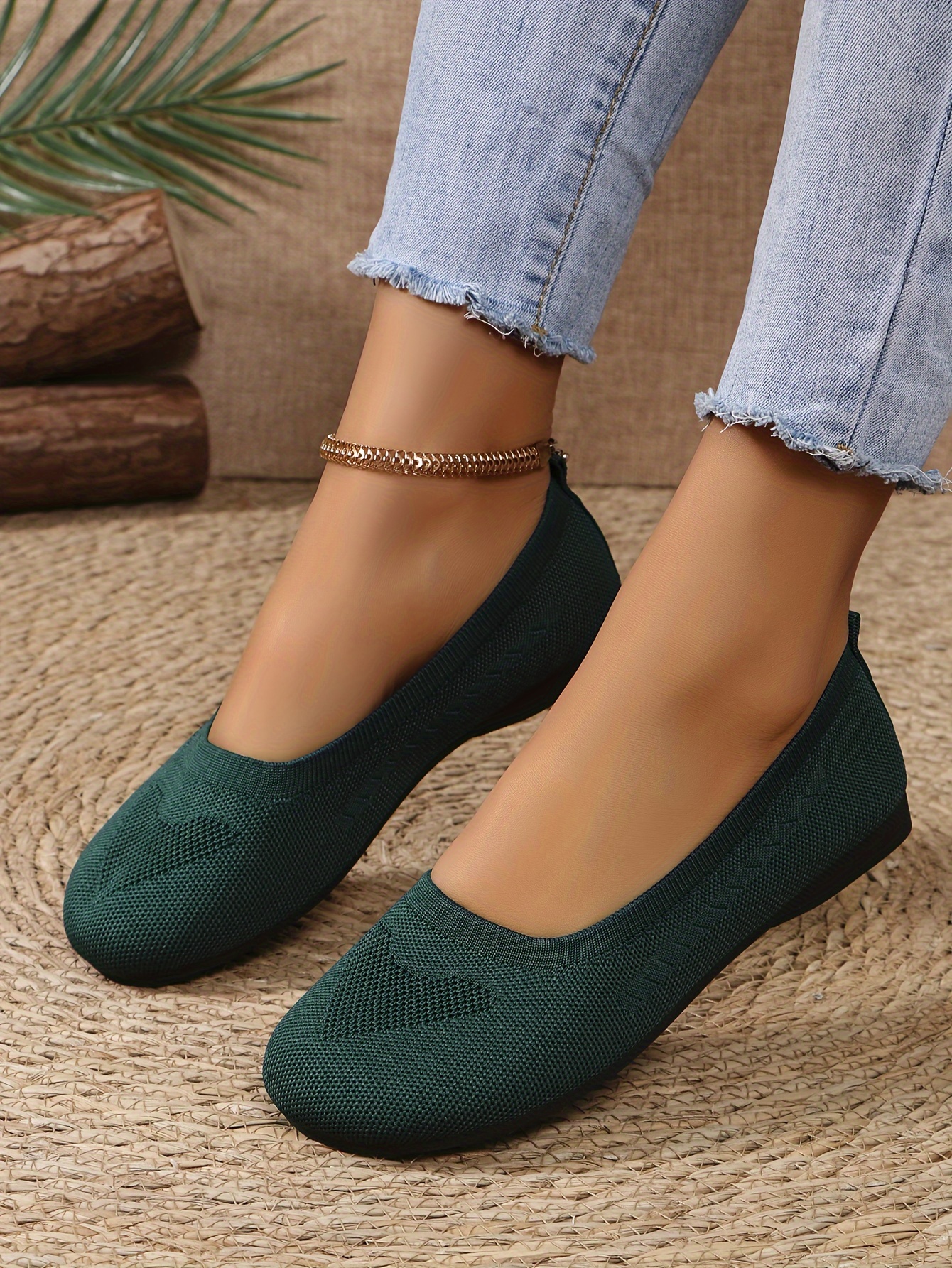 women s knitted flat shoes breathable round toe slip shoes details 29