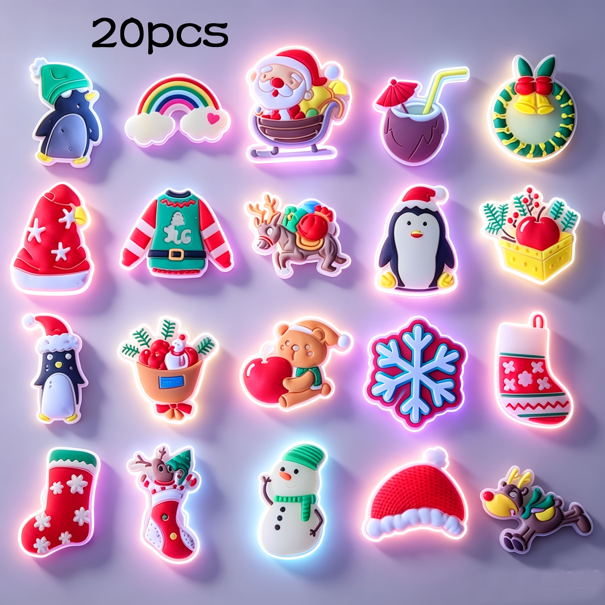 TEMU 20 piezas de dijes para zapatos de PVC que en , adecuados para Navidad - Papá Noel y decoraciones removibles que con luz UV/activada, para