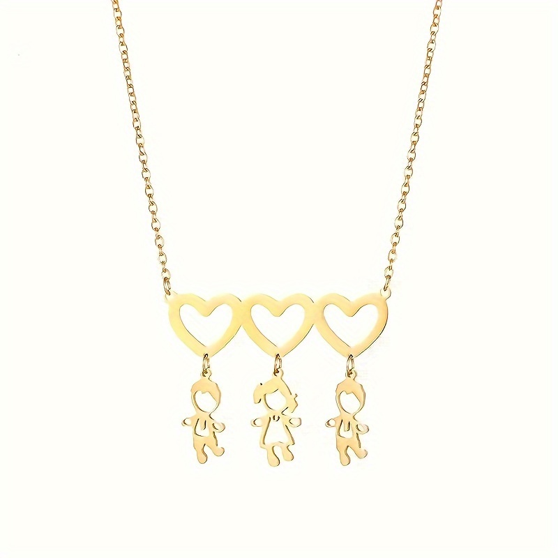 TEMU Custom Personalized Family Hollow Heart Interlocking 3-name Necklace, 18k Gold Plated Stainless Steel Necklace, Exquisite Bohemian , Suitable As