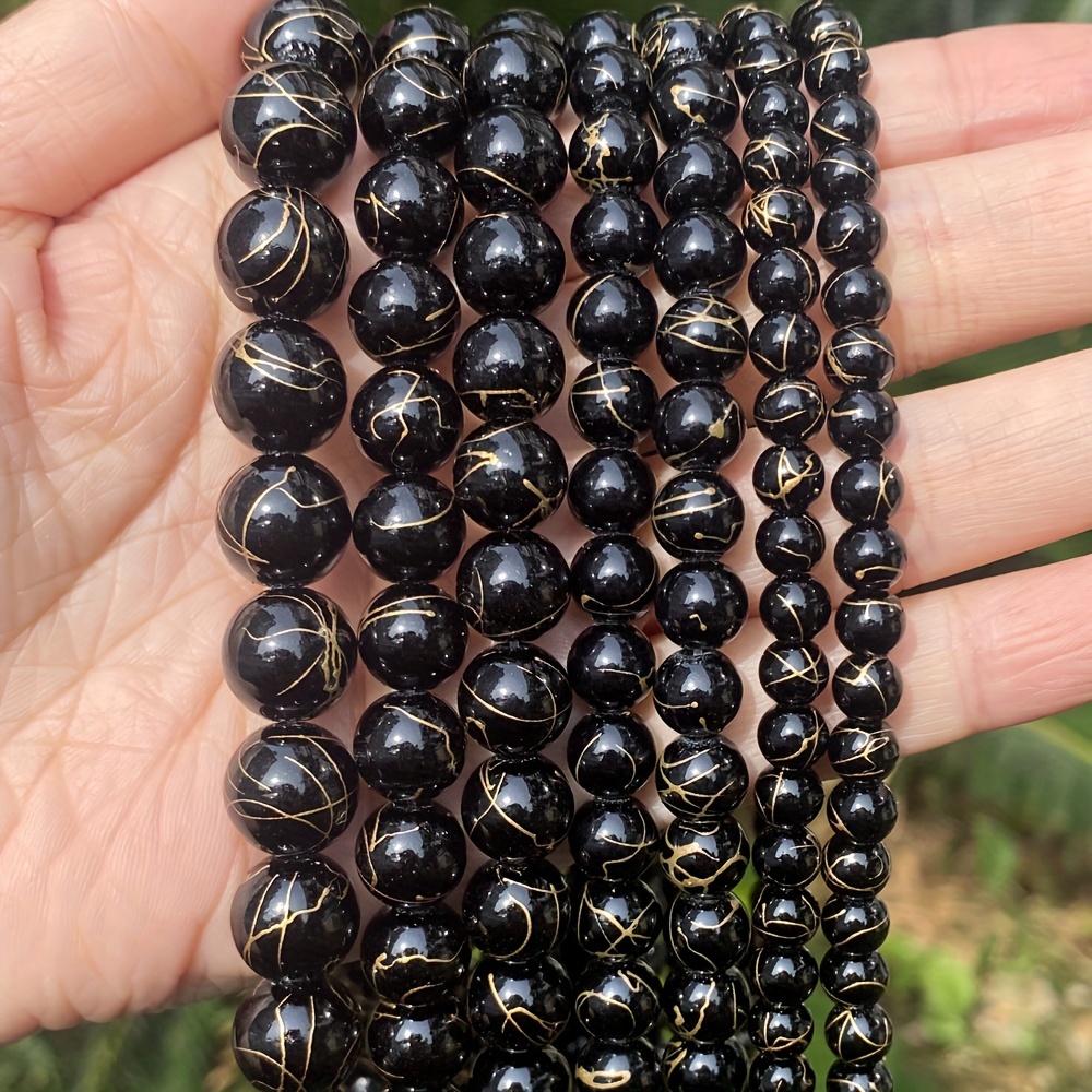 

Lomuine Black & Agate Beads, 6mm-12mm Round Loose Gemstones For Making - Ideal For Bracelets & Necklaces