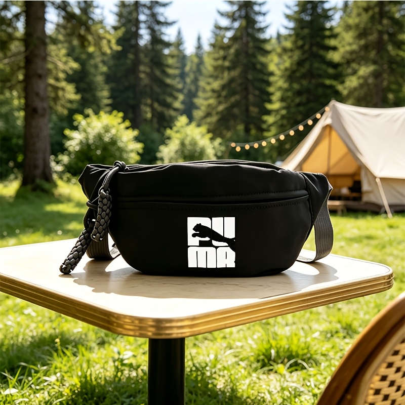 TEMU 1pc Borsa a tracolla Cougar con stampa silhouette, e , , con cerniera, unisex, con zip sicura, cinturino regolabile per viaggi, campeggio ,