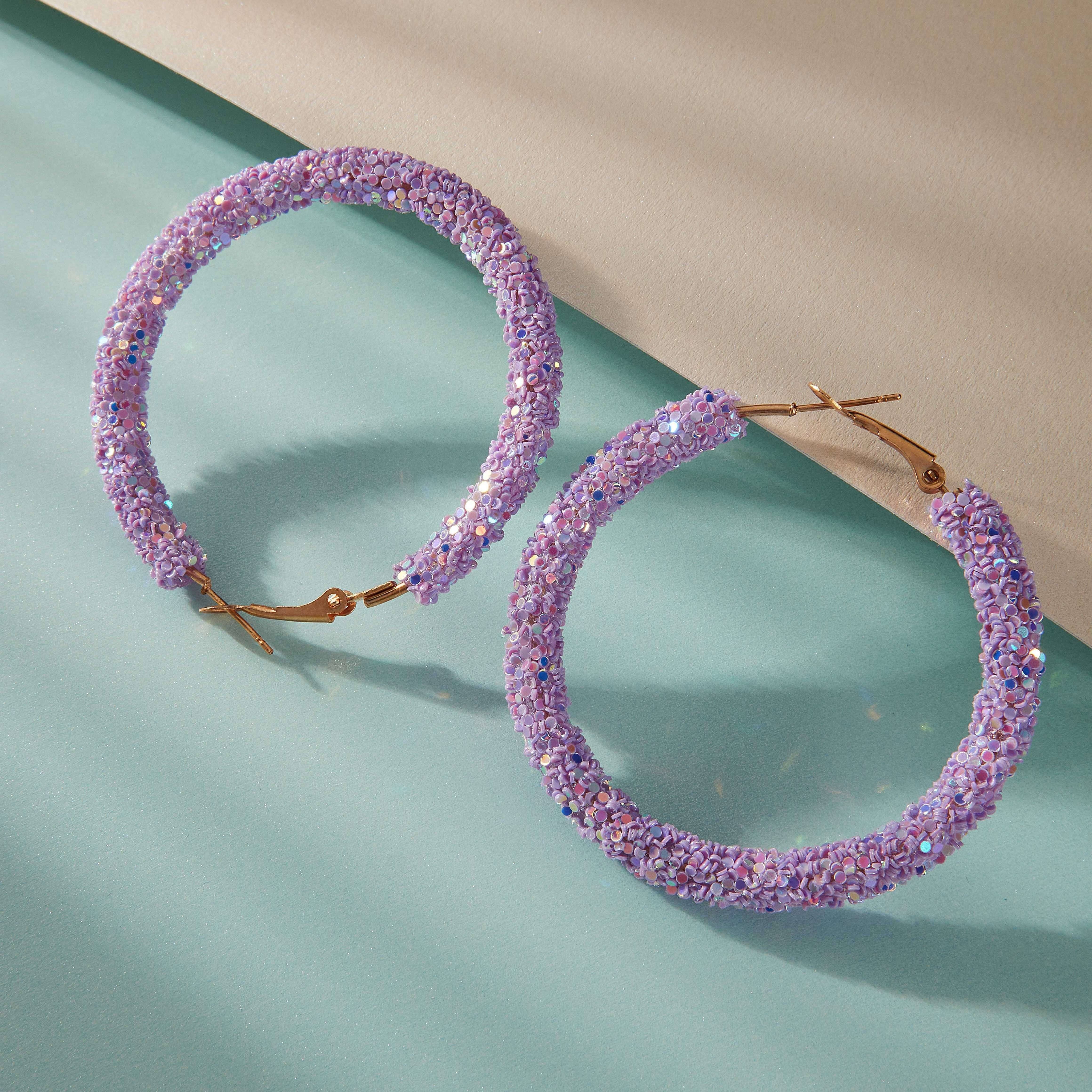 TEMU 1 Pair Elegant Hoop Earrings, Light Purple Sparkling Plastic With Stainless Steel Posts, Versatile For Daily & Party Occasions, Quirky Earrings