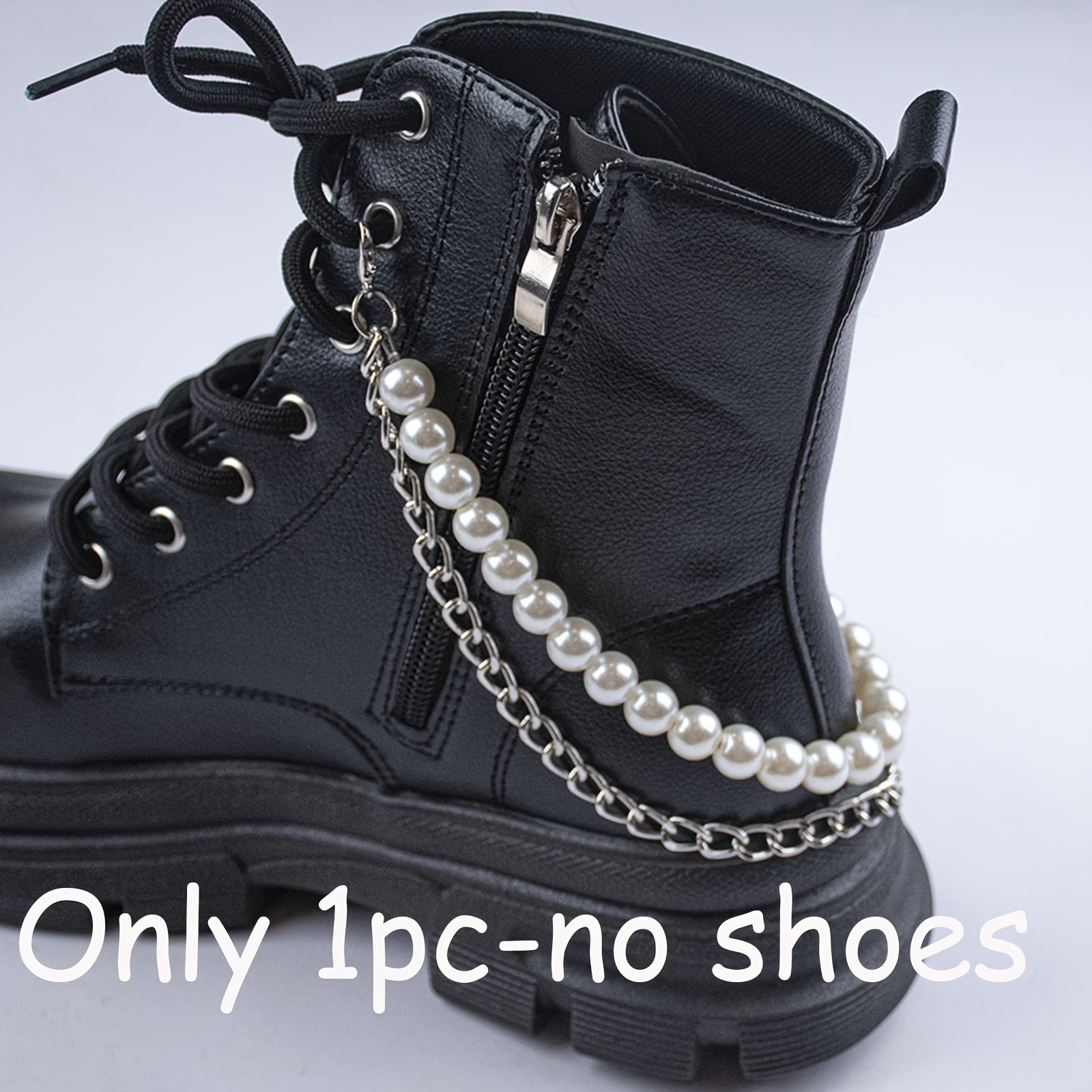 Image of Elegant Pearl Chain Shoe Charm - Removable Decorative Accessory For Women's Boots & Canvas Sneakers, Christmas, Thanksgiving, Day, Boot Decorative Pearl Chain