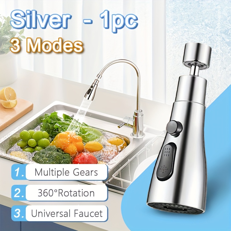 3-spray Kitchen Faucet Extender - Aerator With Head, High-pressure Sprayer Attachment For Sink Cleaning, 3-mode Bubble/scrub/jet Nozzle Adapter