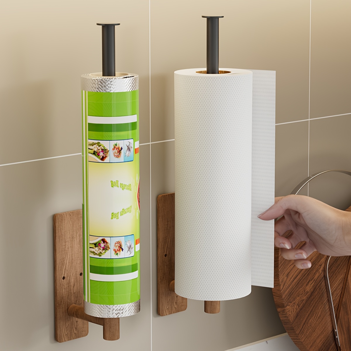 1pc tissue and towel holder wall mount plastic and iron storage rack for bathroom and kitchen self     and storage accessories Product details 7