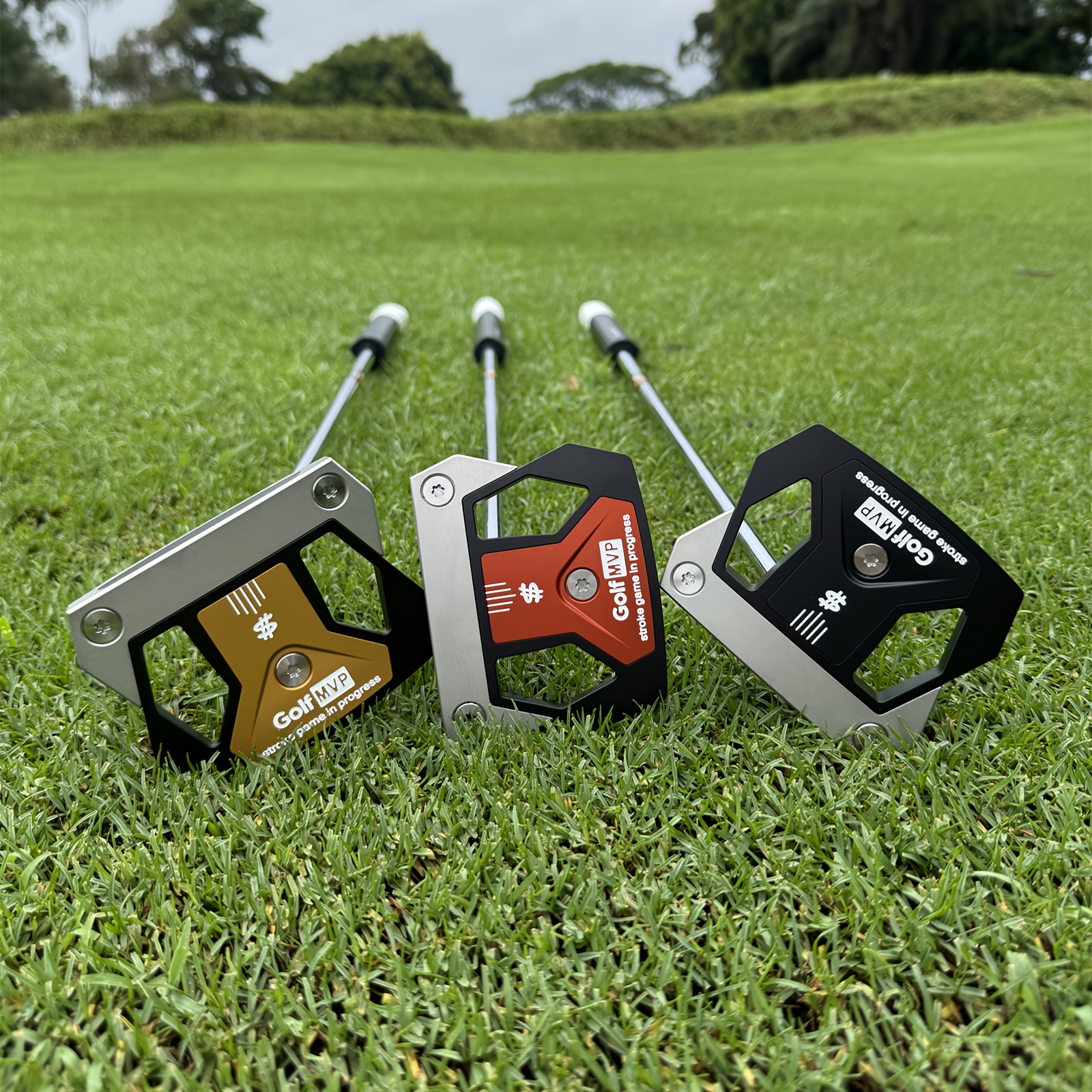 zero torque golf putter - 34/35 inch right-handed men s putter with cnc head, steel shaft & rubber grip, black/orange/golden, s-stiff flex, midsize design for   control & distance, golf accessories, sleek  , durable construction 0