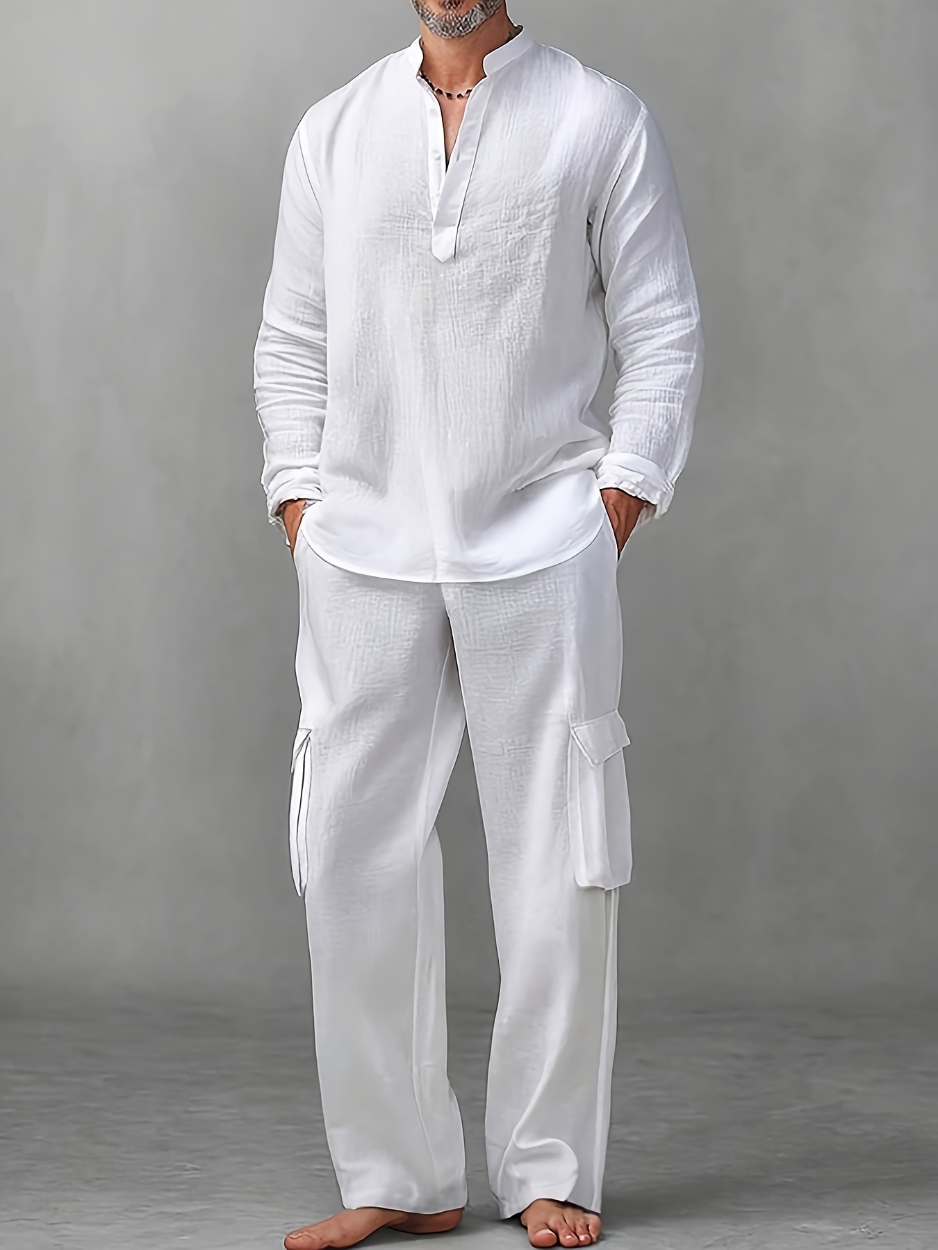 new linen 2pcs set mens casual and fashionable linen suit the fabric is comfortable and breathable suitable for wearing   and autumn  