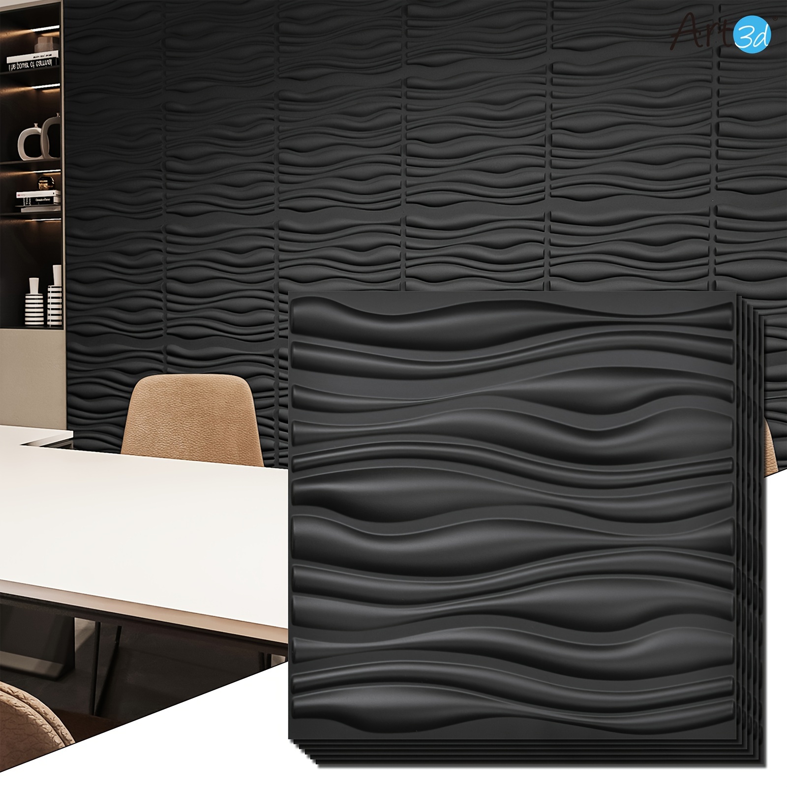 

Art3d Wavy Design 3d Wall Panel, 12 Tiles, 32 Square Feet, Black