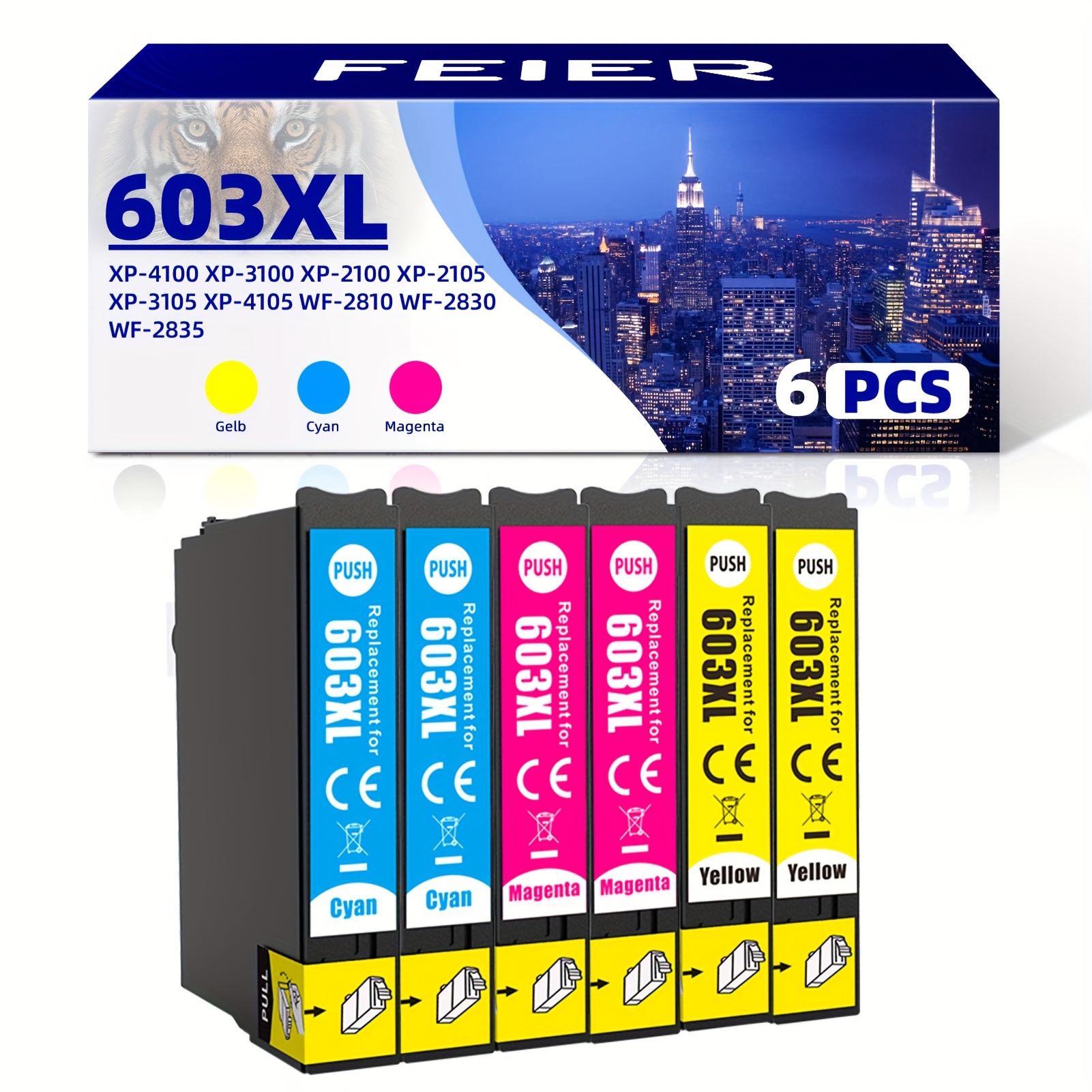 TEMU Pack Of 6 603 Xl 603xl Ink Cartridges Replacement 603 Xl 603xl Printer Ink For Home Xp-3100 Xp-4100 Xp-2100 Xp-4105 Xp-2105 Workforce Wf-2810