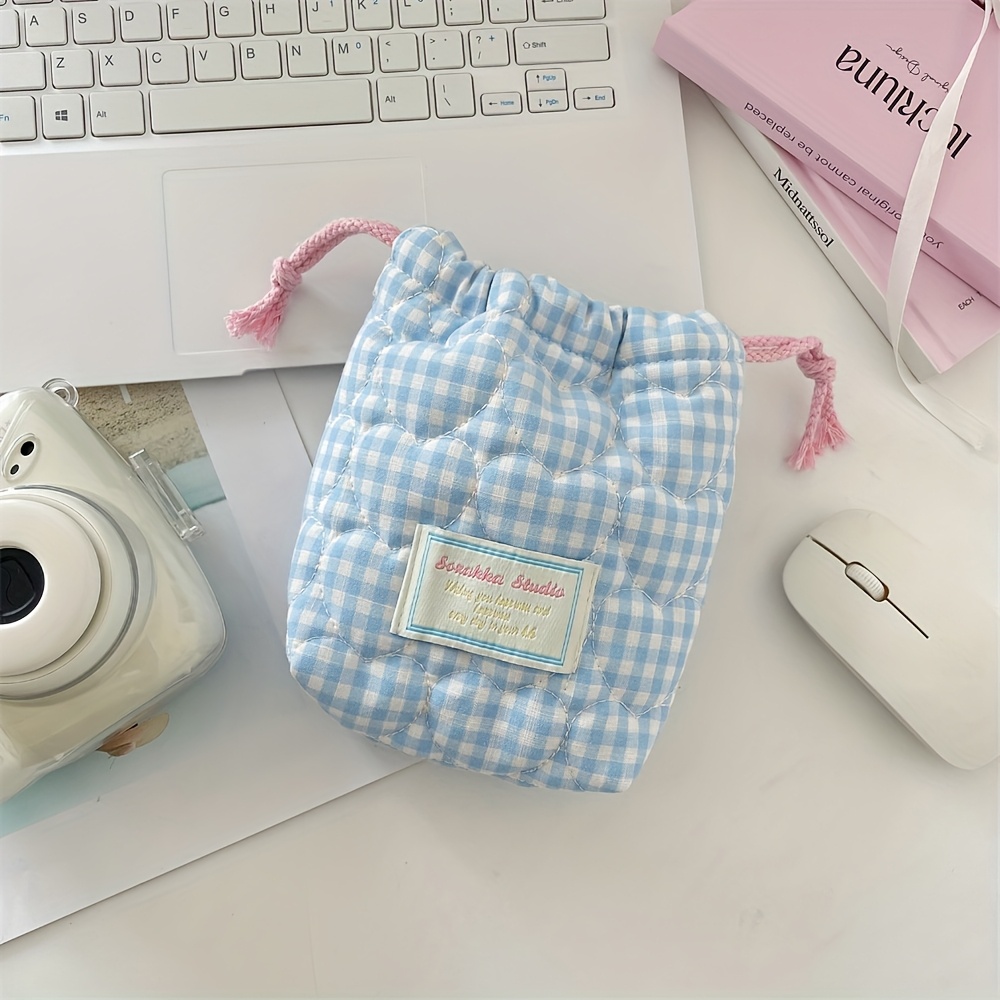 TEMU Sac de Rangement à Motif Cœur avec Cordon de Serrage - Rose Pastel/Blanc, Beige, Mini Organisateur de Toilette avec Fermeture à Cordon Étiquetée