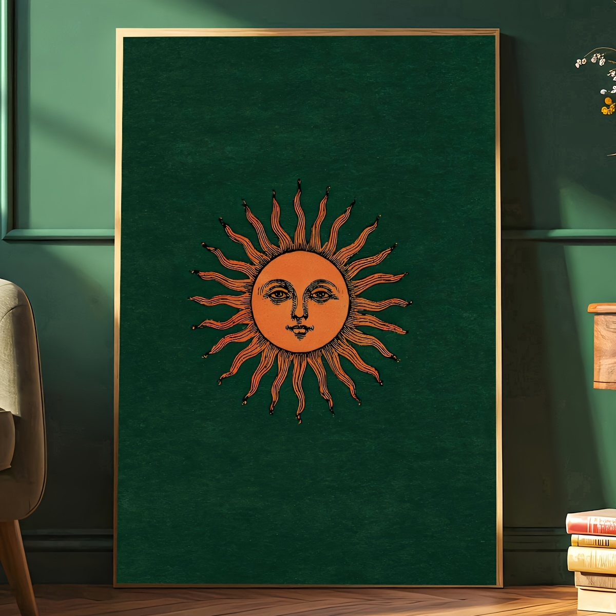 TEMU 2d Flat, 2d Flat, A Frameless Vintage Celestial Poster Featuring A Retro Sun Painting, Art, Perfect As A Birthday Gift, Suitable For Decorating