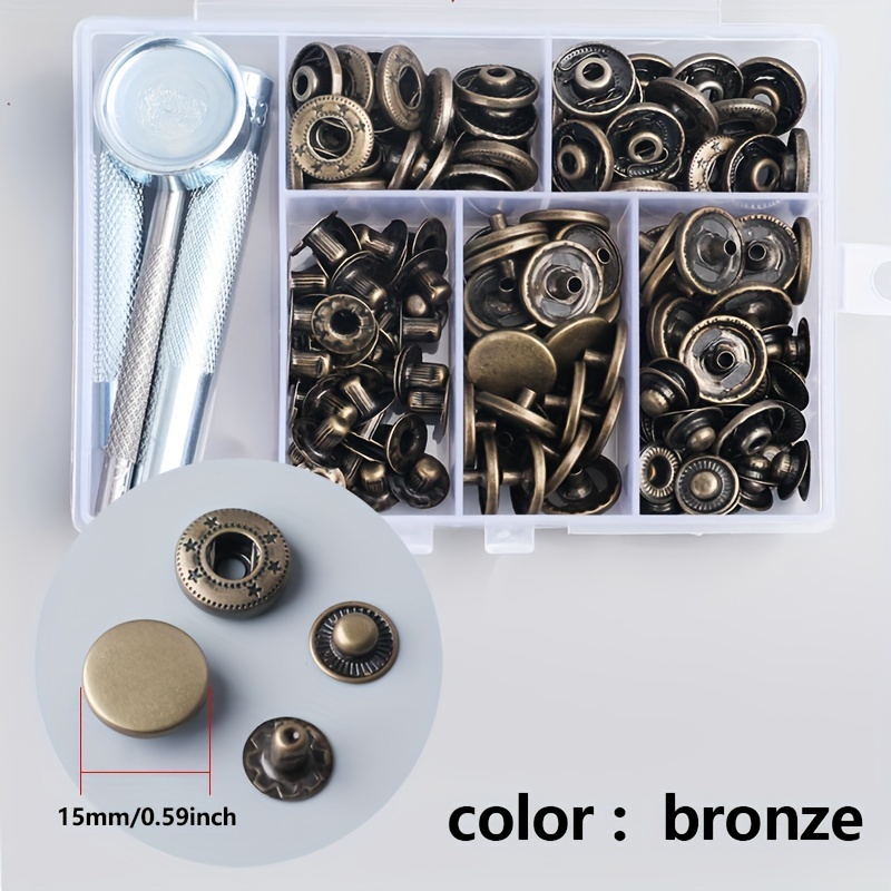 

160pcs Stainless Steel Leather Kit - /8" (15mm & 12.5mm) In Bronze, Easy-to-use For Jeans, Clothing & Fabrics, Includes 4 Tools, Multi-functional & Reusable