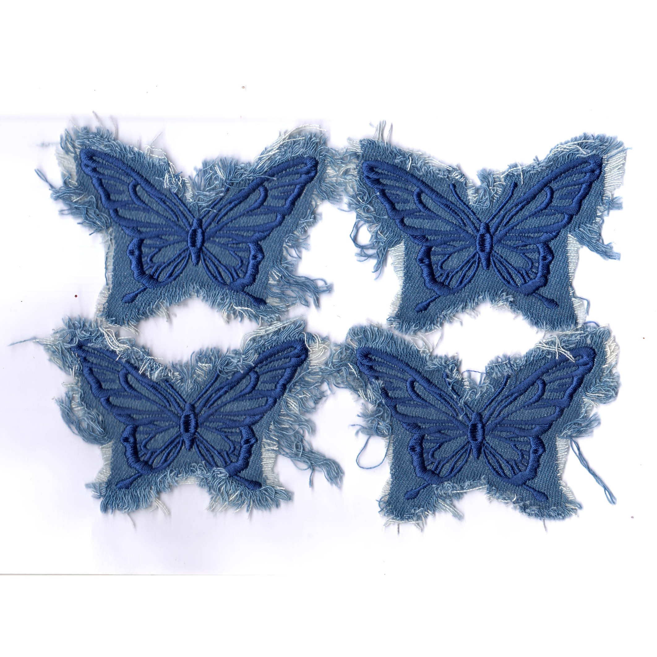 E-shop 4 Stück Retro Blaue Denim Schmetterling Quasten-Stickerei-Aufnäher für Kleidung, , Schuhe und Deko – Bügelapplikationen