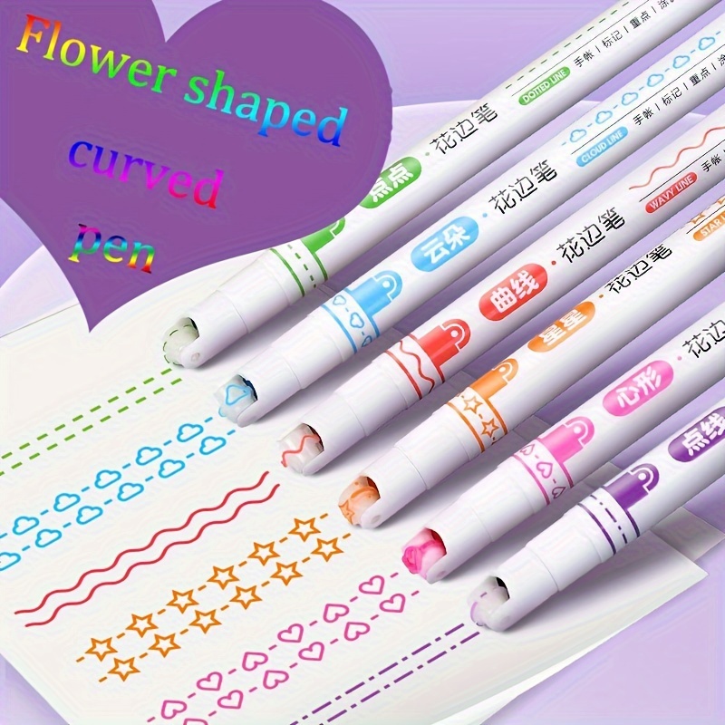 

6pcs Creative Highlighter Set - Lace, Wave, Star & With Color Changing For Journaling And Crafts