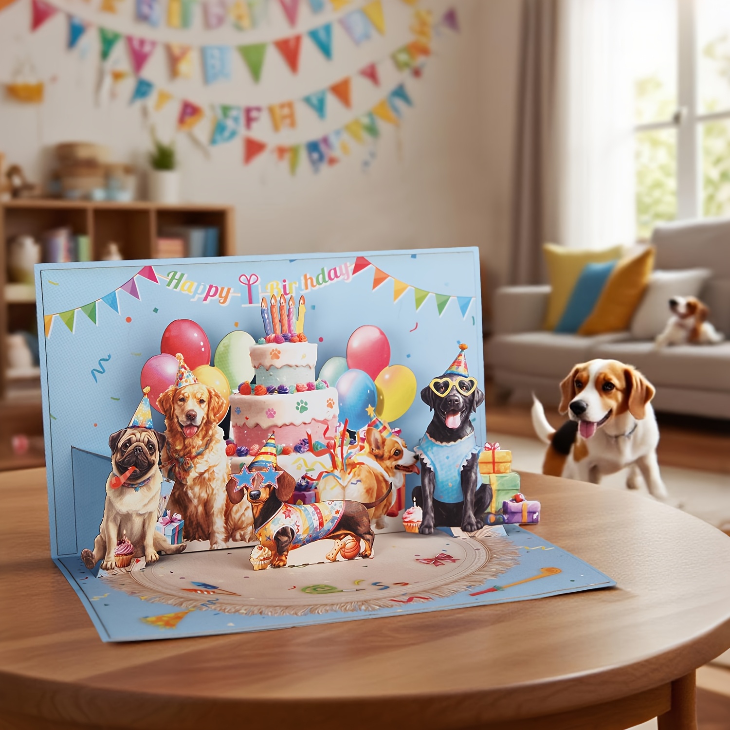 Image of 3d Pop Up Dog Birthday Card-cute Puppy Themed Greeting Card With Cute Birthday Cake & Balloons For Dog Lovers, Perfect For , Women, Men, Includes Envelope, Party Decor, Home Decoration