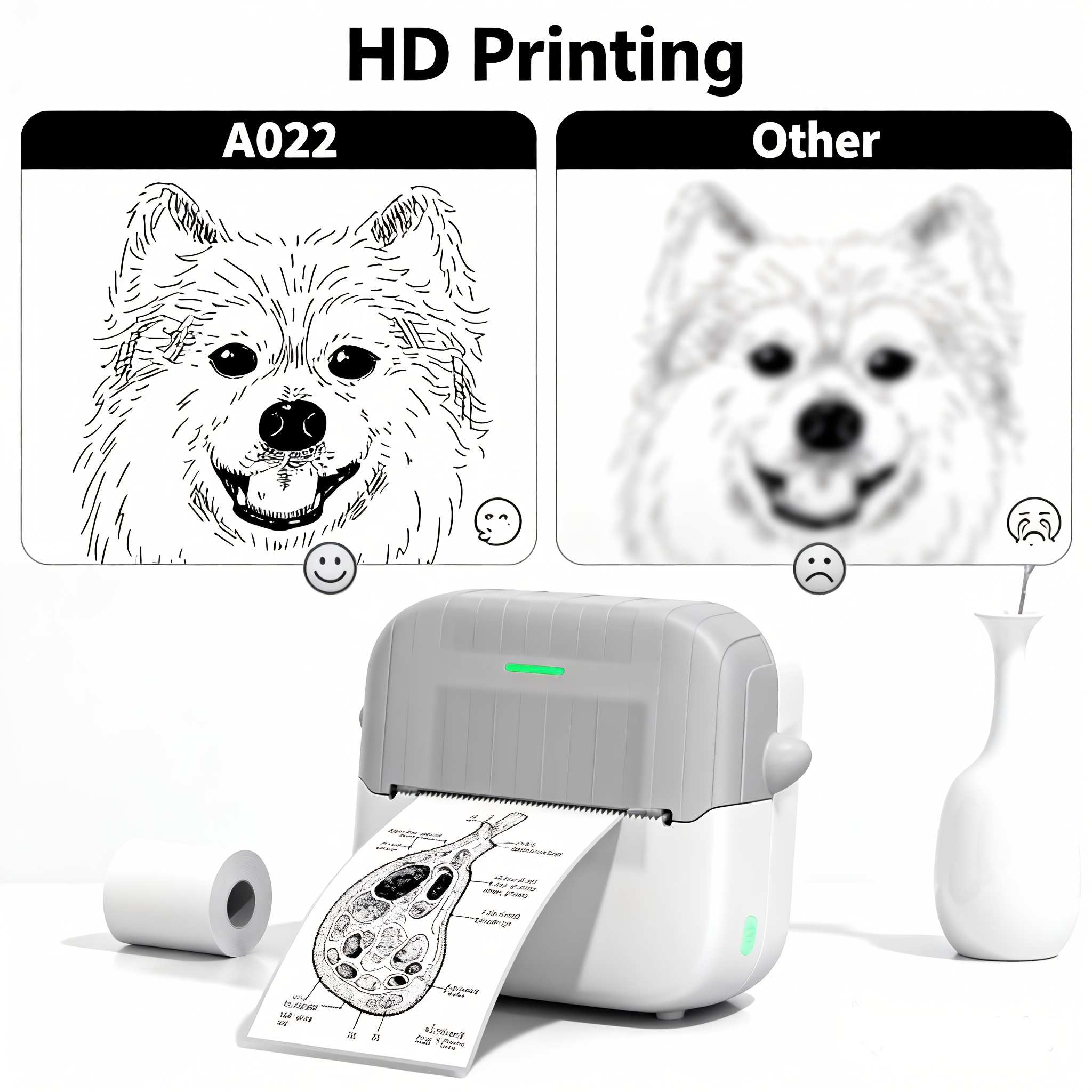 Image of Pocket-sized 240g Mini Printer With 1 Roll Sticker Paper | Portable White Thermal Label Maker For Study Schedules, , Usb Charging, Monochrome Output, Pocketmagic Brand