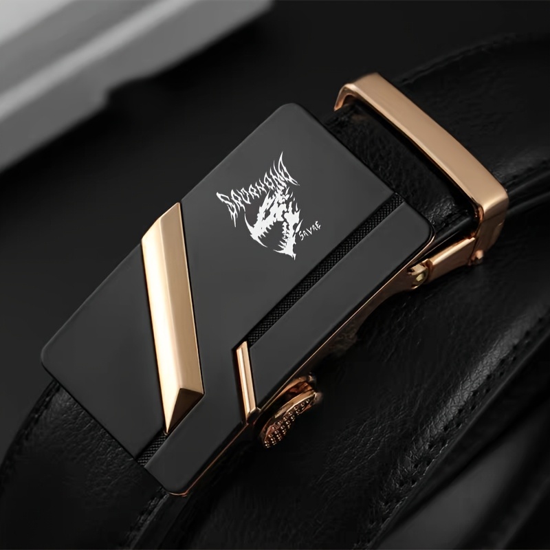 Men's Belt with Dragon Pattern and Automatic Buckle