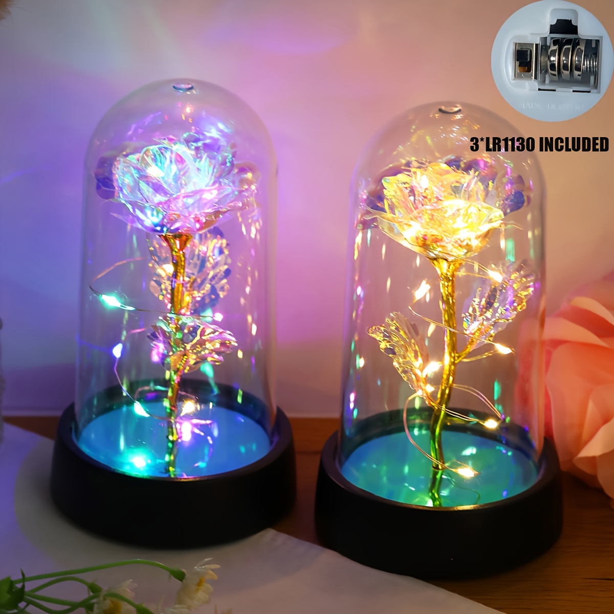 

1pc Colorful Rose Flower Flower Decoration Light Ornament, Couple Memorial Gift, Desktop Decoration Night Light