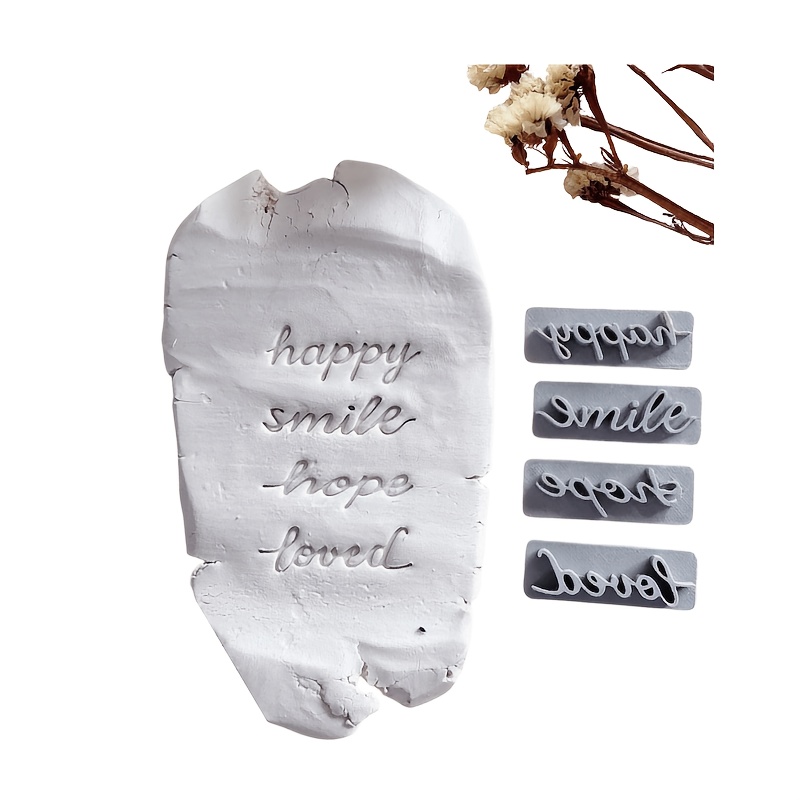 TEMU 4pcs Word Letter Stamp Set, Suitable For Ceramic, Clay, Soft Pottery And Other Crafts, Happy, Smile, , , Easily Create Fresh Romantic Handmade