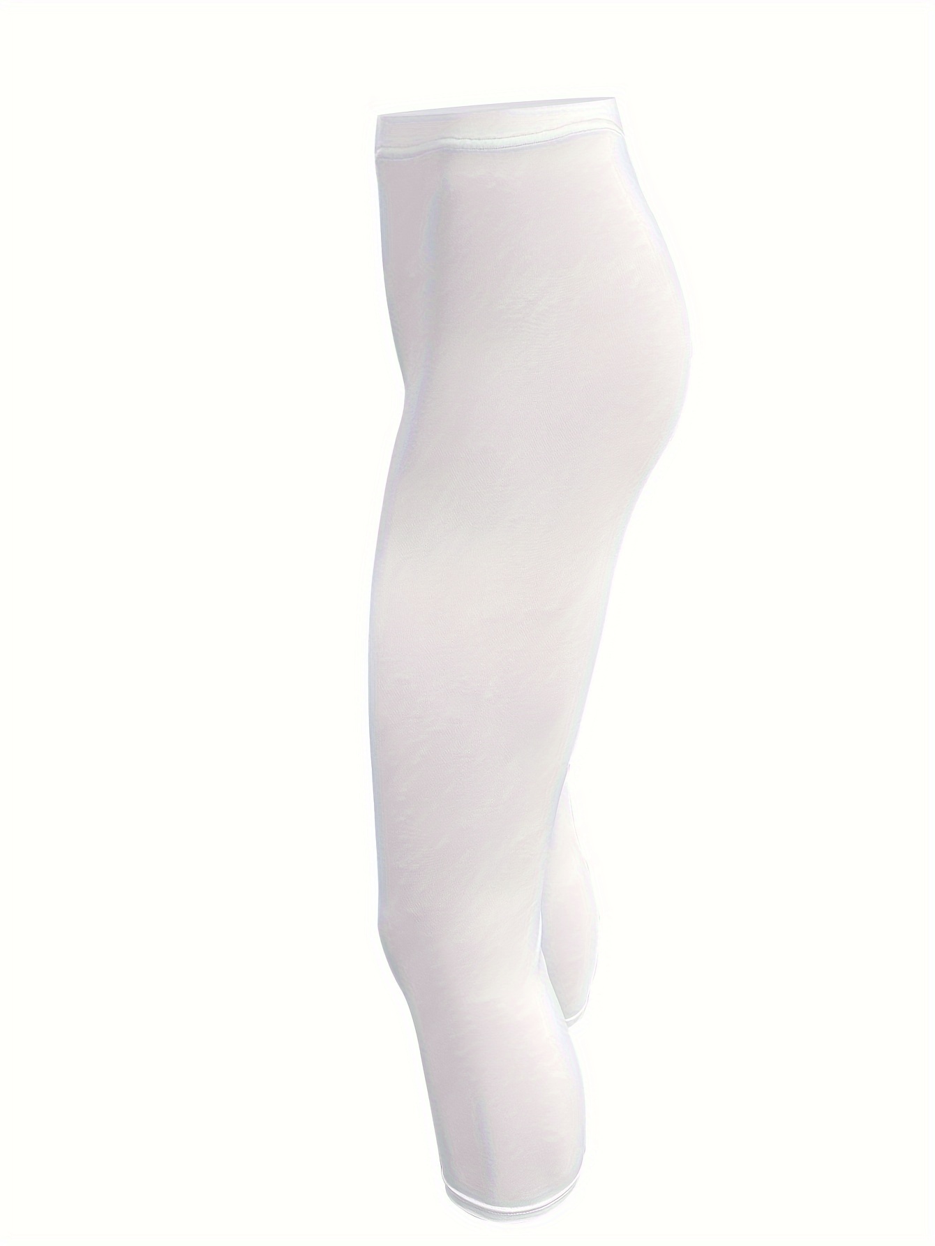 Plus Size Women's High-Waisted Yoga Leggings - Quick-Dry Stretchy 7/8 Capri Pants for Summer, Tight-Fit Workout & Casual Wear, Solid Color, Machine Washable, Yoga Pants, Semitransparent Fabric, Highelastic Material