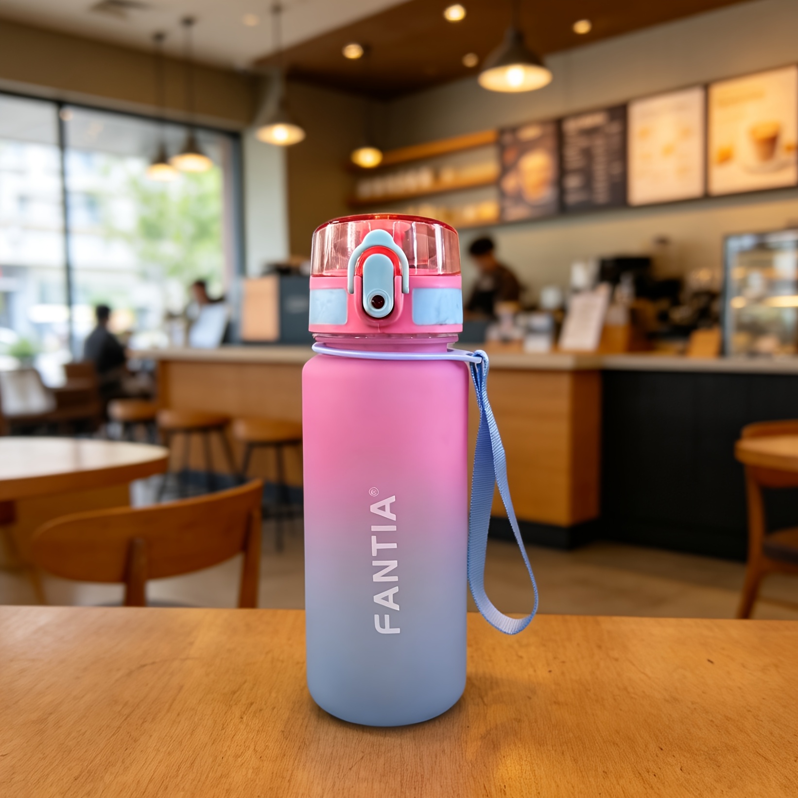 500/650ml Direct-drink Sports Plastic Water Bottle, Frosted Gradient With Carrying Strap, Pop- Lid, Leak-proof Portable Bottle For Fitness And Travel