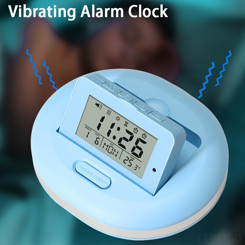 * Vibrating Alarm Clock for Deep Sleepers - Silent Bedside Alarm with  Digital LCD Display, Lightweight Portable design * Lithium Batteries -  Ideal for Heavy Sleepers, Travel, Nightstand - Minimalist ...