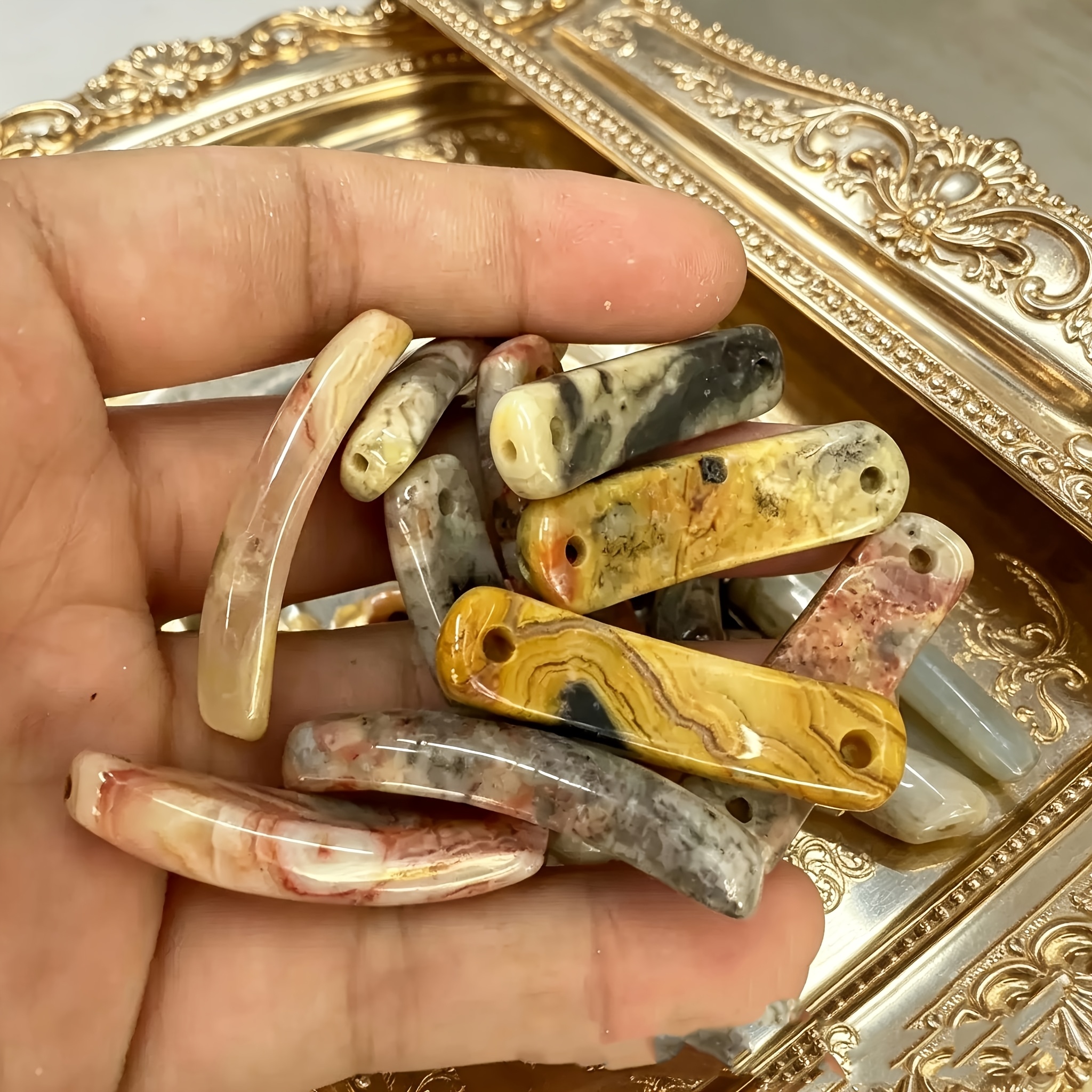 Natural Agate Stone Curved Rectangle Beads for Jewellery Making