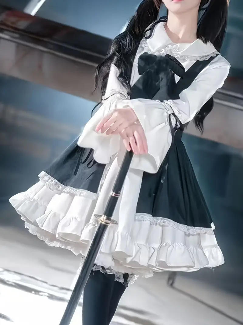ladies elegant gothic princess dress ruffle neckline bow - Temu ladies elegant gothic princess dress ruffle neckline bow - Temu