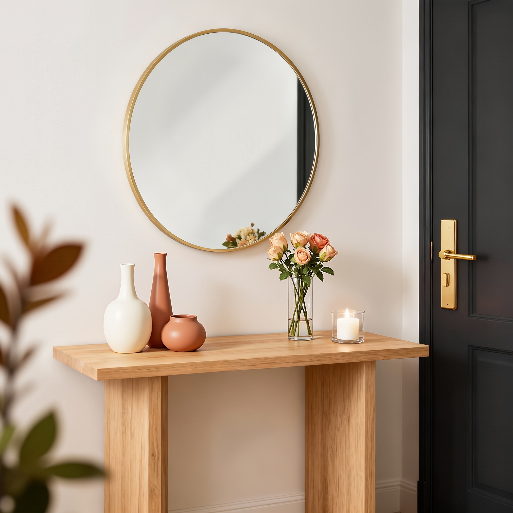 TEMU 61cm D Mirror Round, Round Mirror, Wall Mirror, Metal Frame, Easy Assembly, Modern, For Bathroom, Living Room, Bedroom, Hallway, Entrance Area,