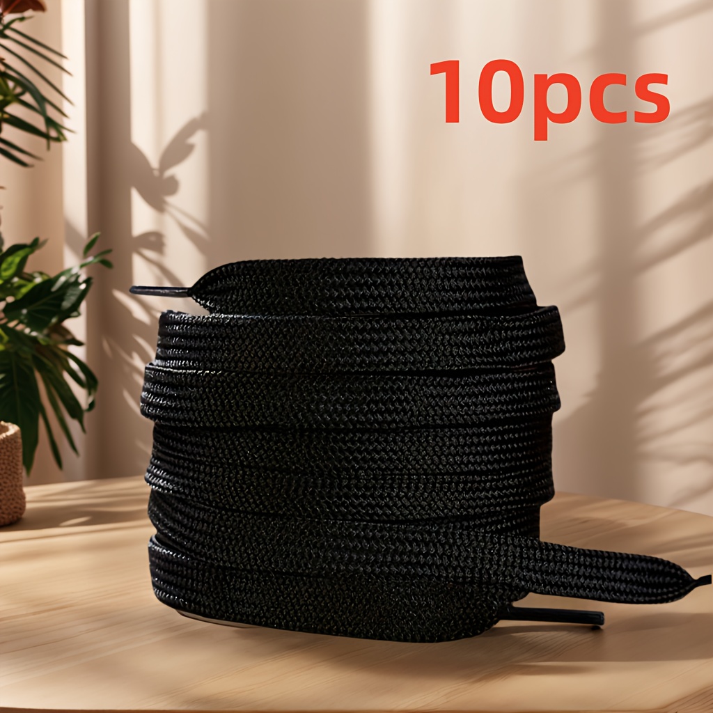 10pcs polyester casual sports shoelaces durable flat single shoelaces black and white   120cm suitable for all types of shoes 0
