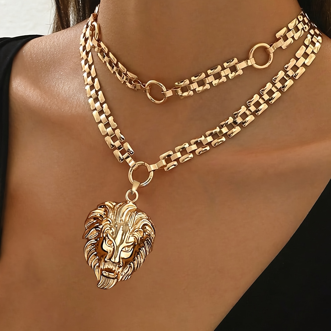 Women's Creative Lion Head Collarbone Necklace, Hip-Hop Punk Style